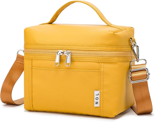 NOL Natural Organic Lifestyle Reusable Insulated Lunch Bags for Adults Lightweight Nylon Waterproof Lunch Box with Removable Adjustable Strap Insulated Lunch Bag for Work (Small Earth-yellow)