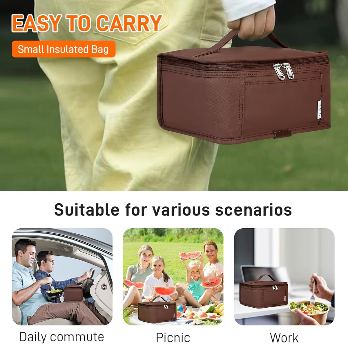 NOL Natural Organic Lifestyle Small Lunch Bag Mini Lunch Box Insulated Lunch Bag for Men/Women Leakproof Cooler Tote Bag Lightweight Nylon Waterproof Lunch Box For Work, Coffee