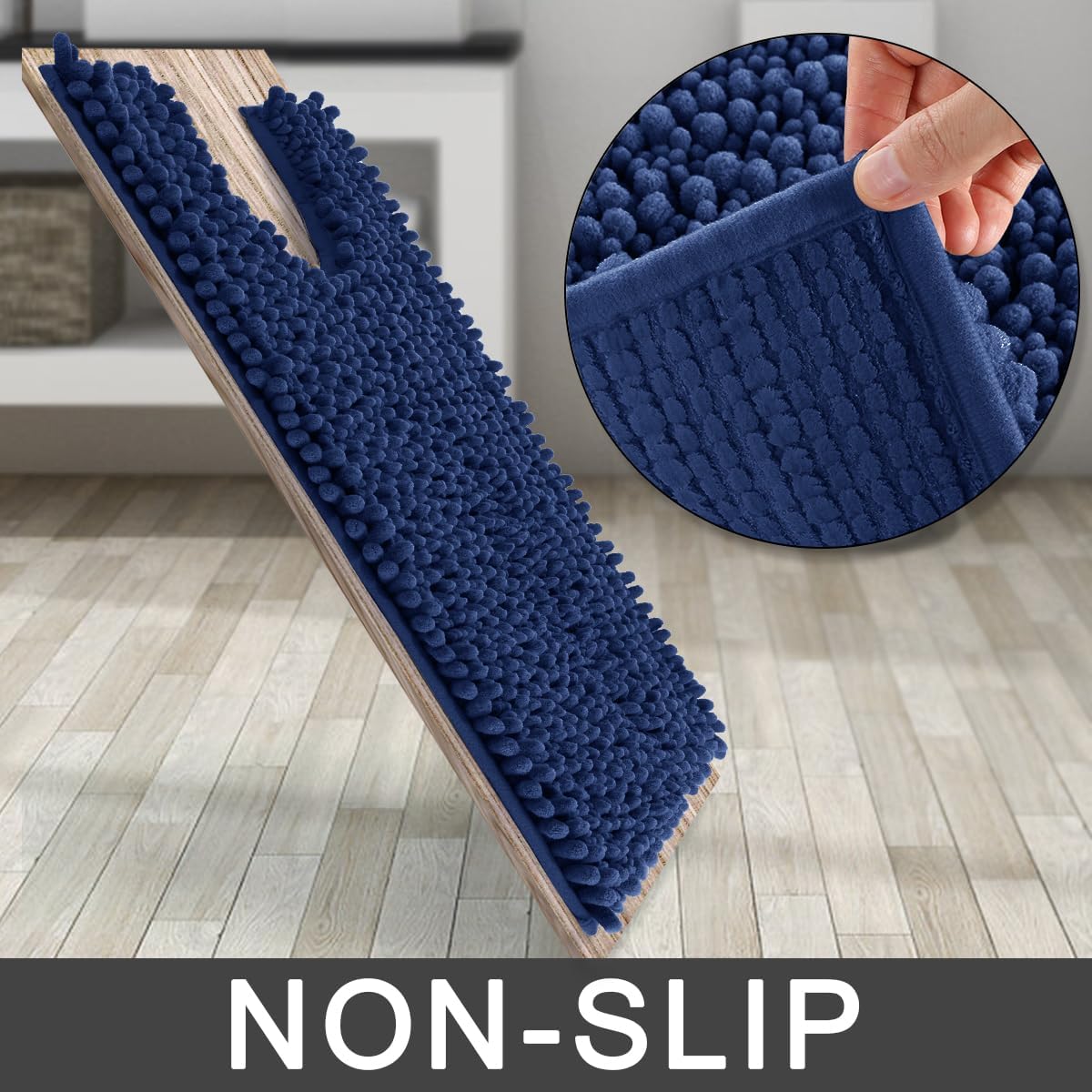 Yimobra Toilet Rug U Shaped Washable 24x20 Inch - Ultra Soft Absorbent Chenille Bath Rugs for Toilet, Quick Dry & Machine Washable, Non Slip Contour Bathroom Mat, Navy Blue