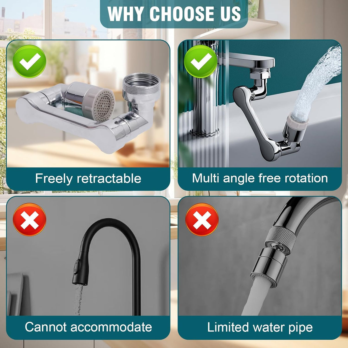 Faucet extender 1080 ° rotation, faucet extender, rotating robotic arm, suitable for bathrooms and kitchens, with 2 water flow modes for washing eyes/hair/face (Black)