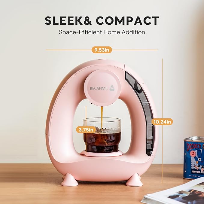 Single Serve Coffee Maker For K Cup Pod and Coffee Grounds /Tea, Fast Brew in 2 minutes, 2 IN 1 One Button Coffee Machine 4-8 Oz Brew Sizes, Stylish＆Compact For Home, Office, RV and Dorm, Pink
