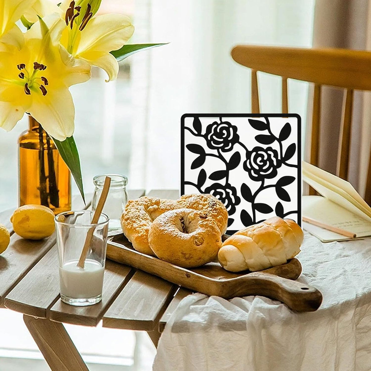 Resama Coffee Filter Paper Holder - Stylish Organizer with Rose Vine Pattern for Kitchen, Cafe, and Office - Decorative Storage Container in Black - Perfect for Home, Dining Room, and Outdoor Use