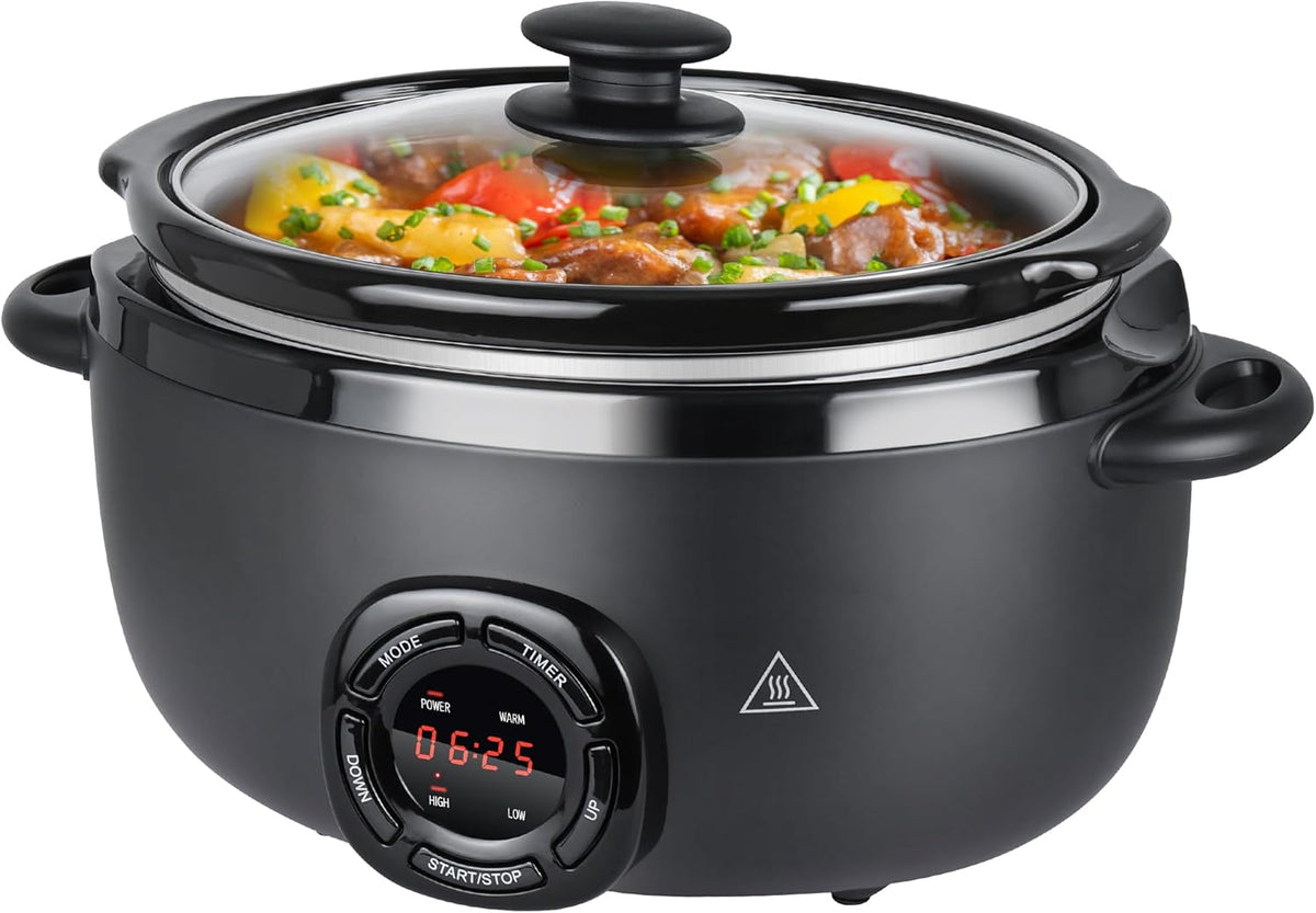 7 Quart Slow Cooker, Electric Slow Cooker Oval with Nonstick Removable Inner Ceramic Pot, Programmable with 3 Temp Settings