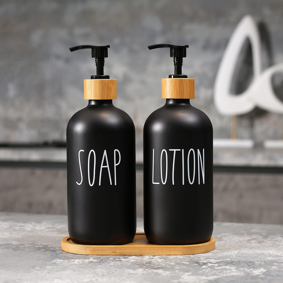 MOMEEMO Black Soap Dispenser Bathroom Set, Hand Soap and Lotion Set Suitable for Bathroom Decor. (Black)