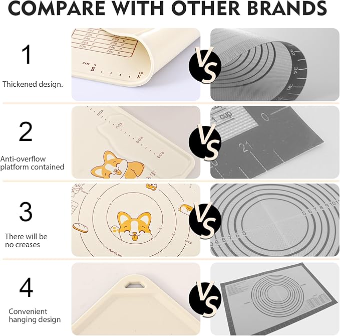 Ourokhome Silicone Baking Mat Sheet and Pastry Dough Cutter, 0.5 Inch Thick 32" X 24" BPA free Silicone Rolling Mat, Non-Stick and Anti-Slip, Dishwasher Safe (Beige)