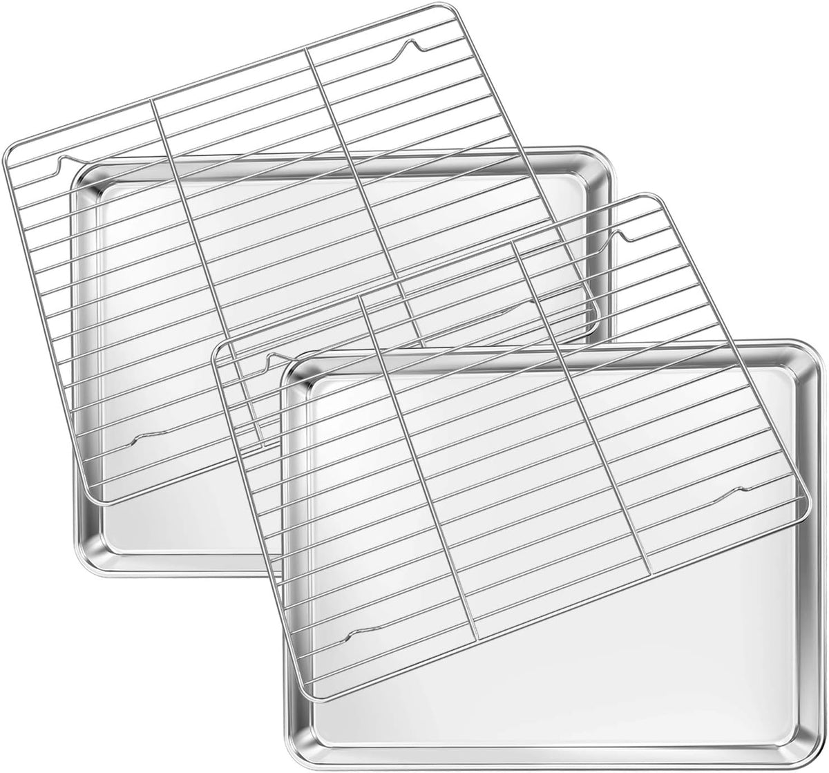 Deedro Baking Sheet with Rack Set [2 Sheets + 2 Racks], Stainless Steel Cookie Half Sheets Baking Pan Oven Tray with Cooling Rack, 12 x 10 x 1 Inch, Heavy Duty, Non-toxic, Easy Clean