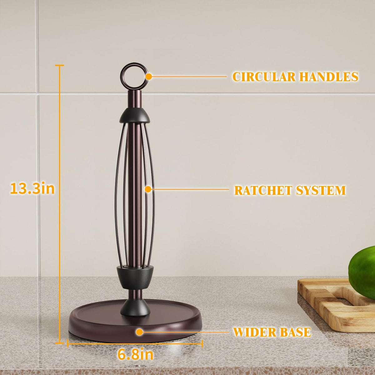 Oil Rubbed Bronze Paper Towel Holder Countertop, Bronze Kitchen Accessories Decor, Stainless Steel, Weighted Base, One Hand Tear Paper Towel Stand with Ratchet System for Kitchen Farmhouse Essentials