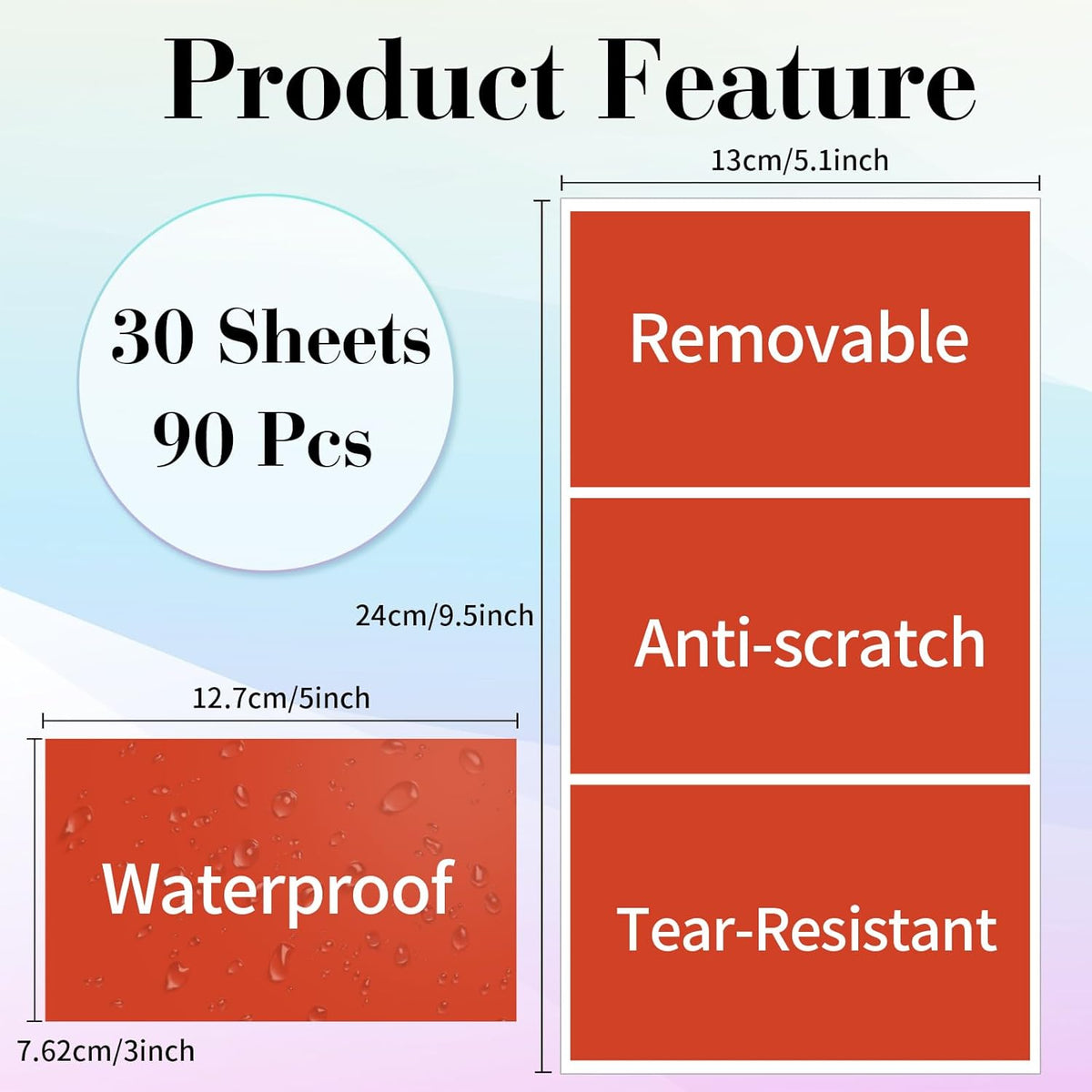 STARLIBOO Removable Colored Labels Stickers, 3X5 Inch Removable Large Label Stickers for Moving Boxes and Storage Bins- Waterproof- Tear Resistant (Red)