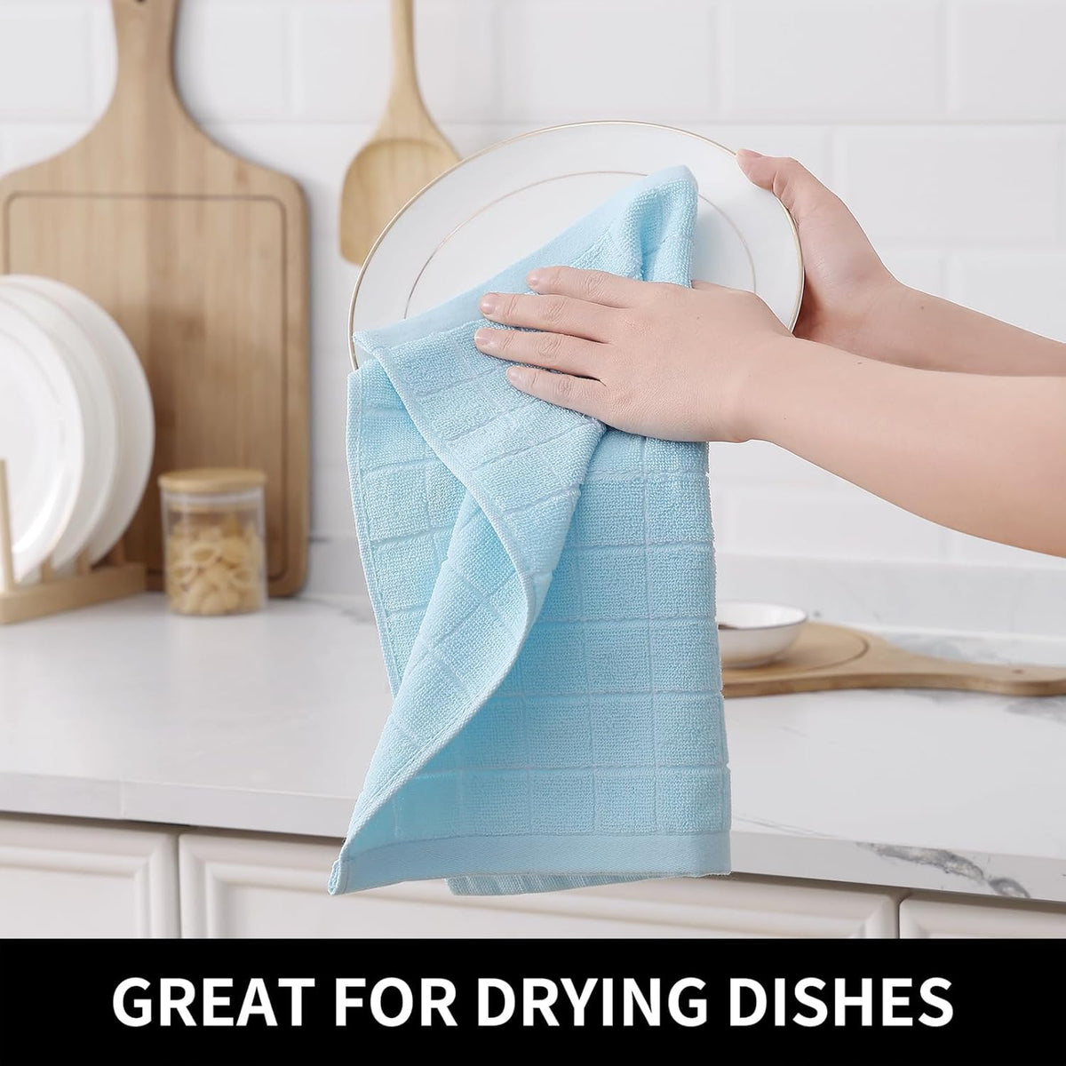 Homaxy 100% Cotton Terry Kitchen Dish Cloths, Ultra Soft and Absorbent Dish Towels for Kitchen, Suitable for Drying and Washing Dishes, 6 Pack, 12 x 12 Inches,Sky Blue