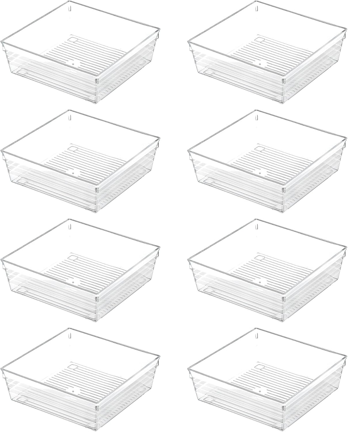 Backerysupply Clear Plastic Drawer Organizer Tray for Vanity Cabinet (6"×6"×2"，Set of 8),Storage Tray for Makeup, Kitchen Utensils, Jewelries, and Gadgets…
