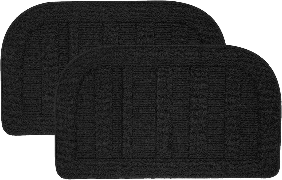 BEQHAUSE 30x18 Inch Kitchen Rug Mat Durable Kitchen Rugs Non-Slip Washable Absorbent Kitchen Mats for Floor Dirt-Resistant Semicircular Kitchen Mat (Black, 2PCS)