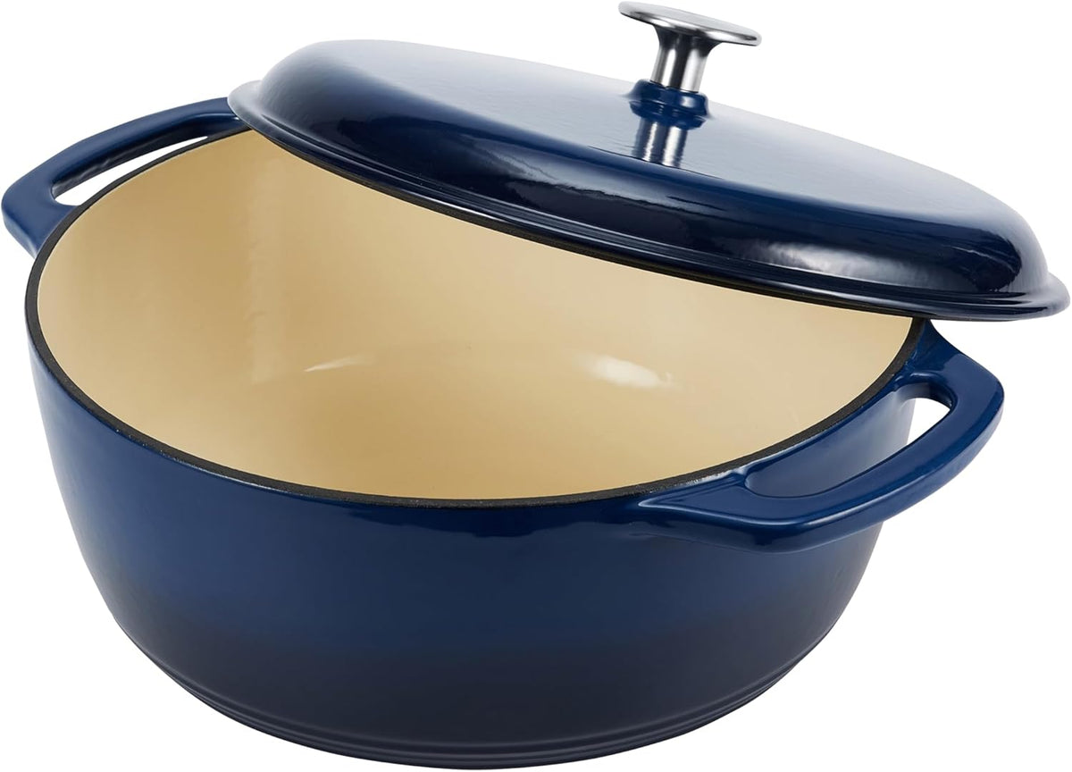 Amazon Basics Cast Iron Dutch Oven Pot with Lid, Enameled, Round, Dual Handles, Heavy-Duty, Medium, 6-Quart, Navy