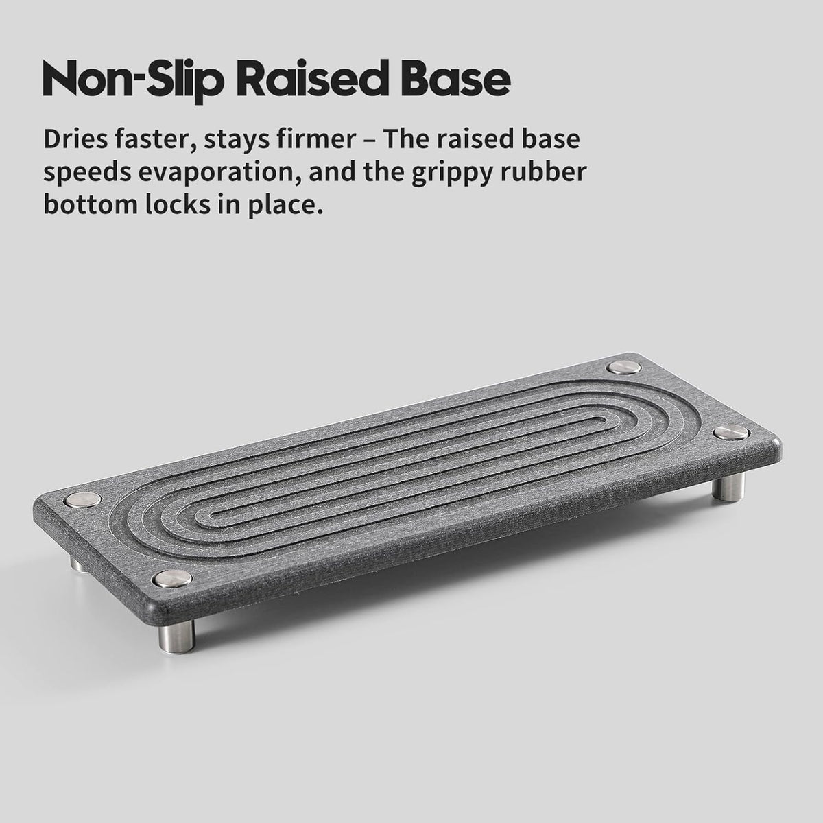 Water Absorbing Stone Sink Caddy Kitchen Sink Organizer Tray, Diatomite Bathroom Counter Tray, Faucet Drying Mat Coaster Soap Dish Rack Riser Dispenser Sponge Holder, Charcoal 10" x 4"