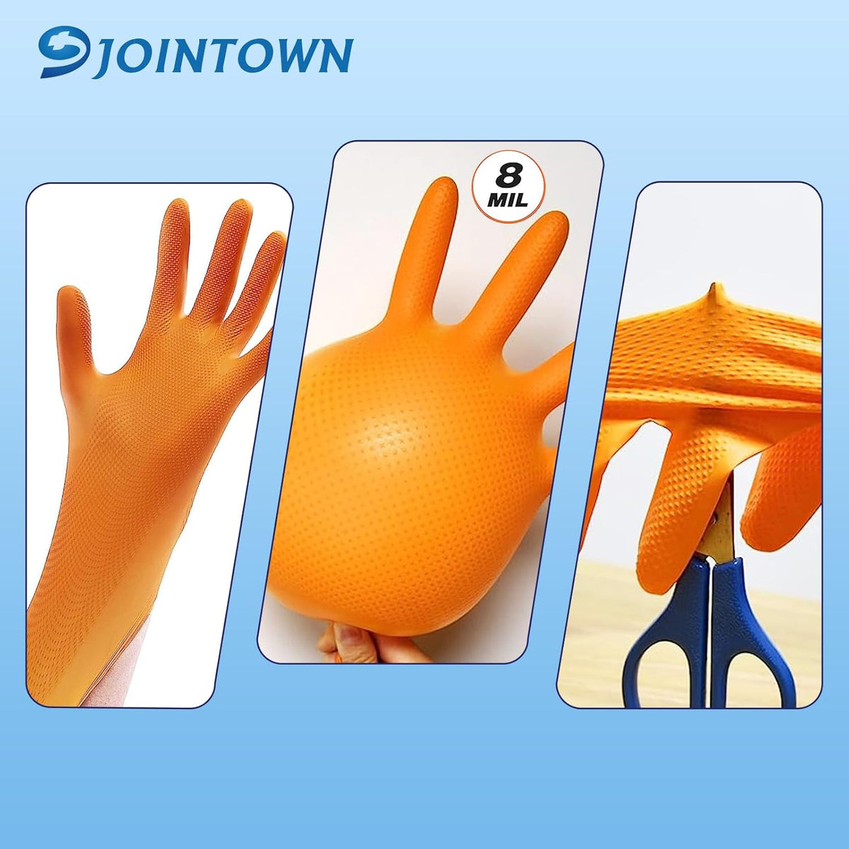 Jointown Basic Heavy Duty Nitrile Gloves, Mechanic Gloves 8 Mil Nitrile Disposable, with Raised Diamond Texture, Case of 100, Orange, XLarge