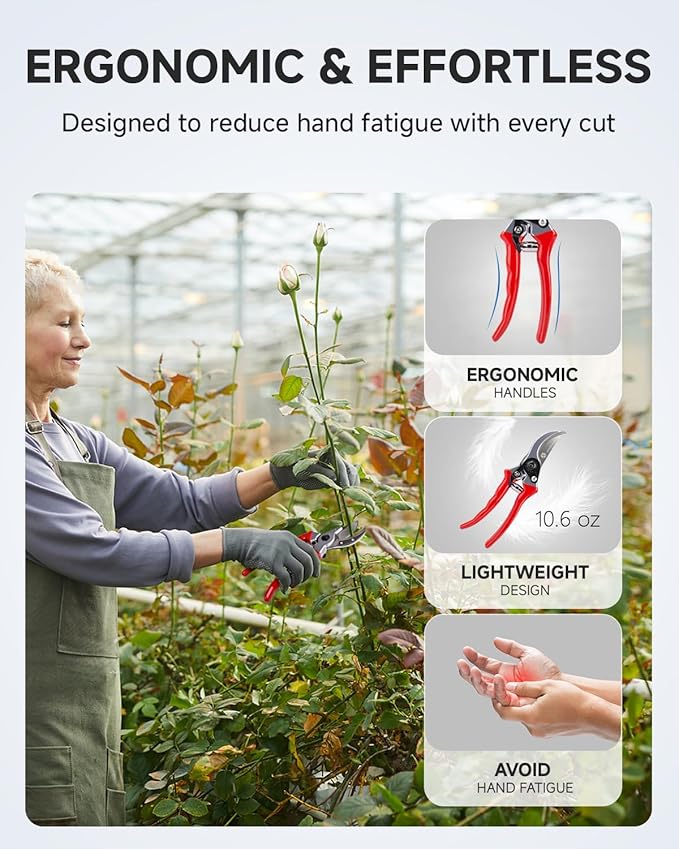 Fondwell 8.5" Bypass Pruning Shears for Gardening: Heavy Duty Garden Clippers Hand Pruners of High Cutting Efficiency