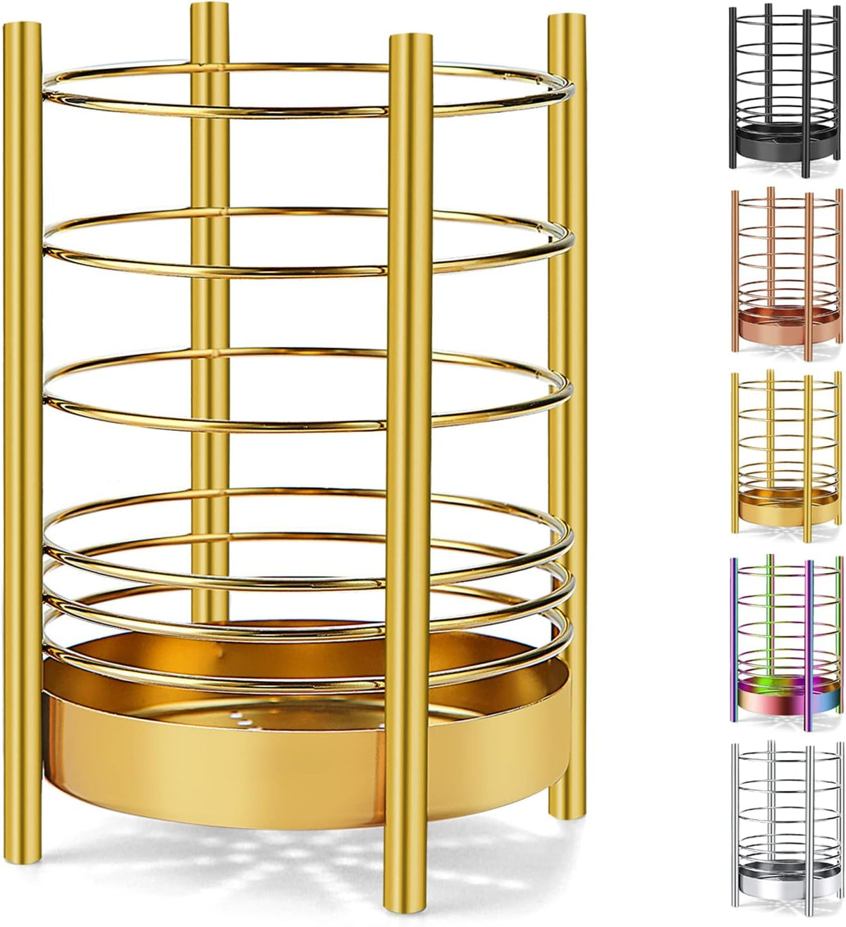 Gold Kitchen Utensil Holder for Kitchen Counter, Stainless Steel Utensil Crocks, Gold Titanium Coating Utensil Storage Caddy Organizer, Cooking Utensil Holder, Easy Cleaning (Gold/7.4''x5.2'')