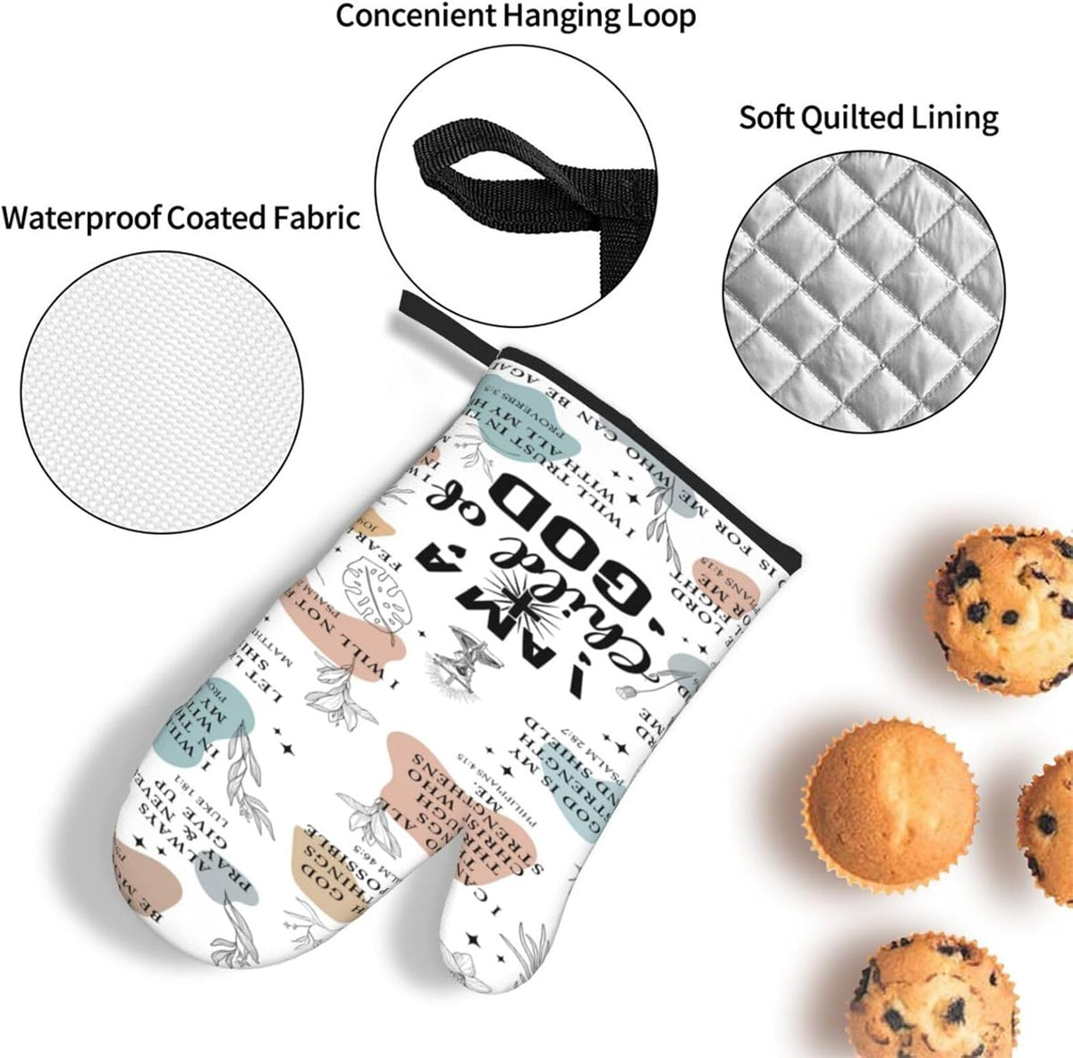 Christian Oven Mitts and Pot Holders Sets of 3, Heat Resistant Godmother Kitchen Gloves Hot Pads, Kitchen Cooking Baking Gifts for Women Cooks Bakers,Christian Gifts for Women Cooking Lover