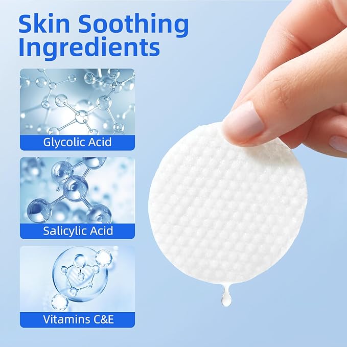 Glycolic Acid Pads, 10% Ultra Pure Glycolic Acid & 2% Salicylic Acid, Exfoliating Peel Pads for Face, Effective Chemical Peel, Keeps Skin Smooth and Prevents Wrinkles and Lines - 60 Pads