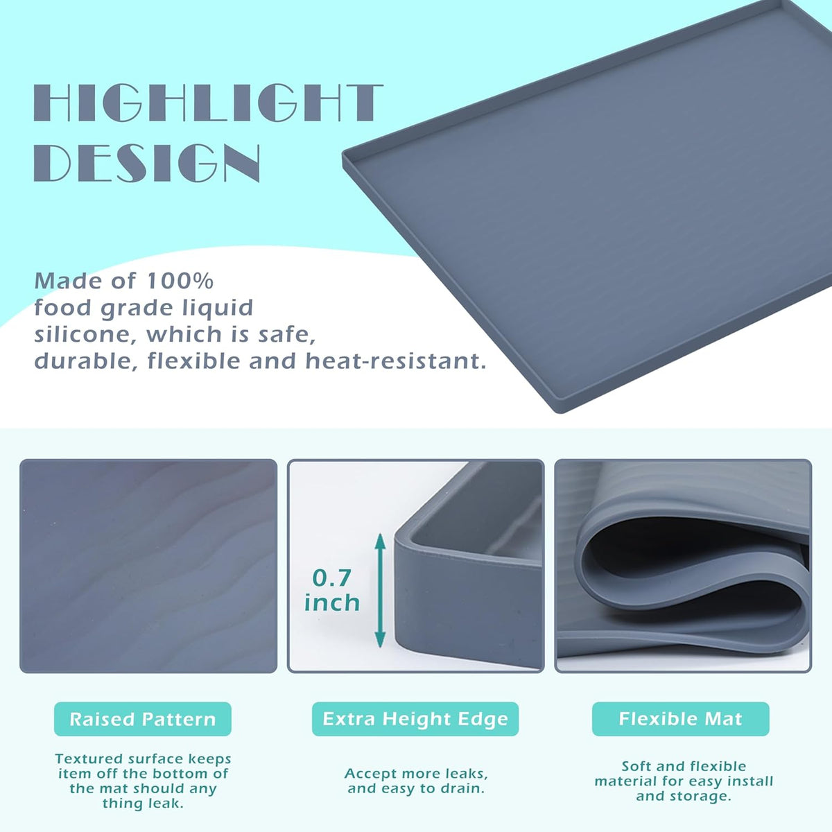 URMONA Waterproof Silicone Under Sink Mat 40'' x 22'' Shelf Liner for Kitchen and Bathroom, Cabinet and Counter Protector, Storage and Organizers, Litter Mat, Pet Cat Puppy Essentials(Dark Grey)