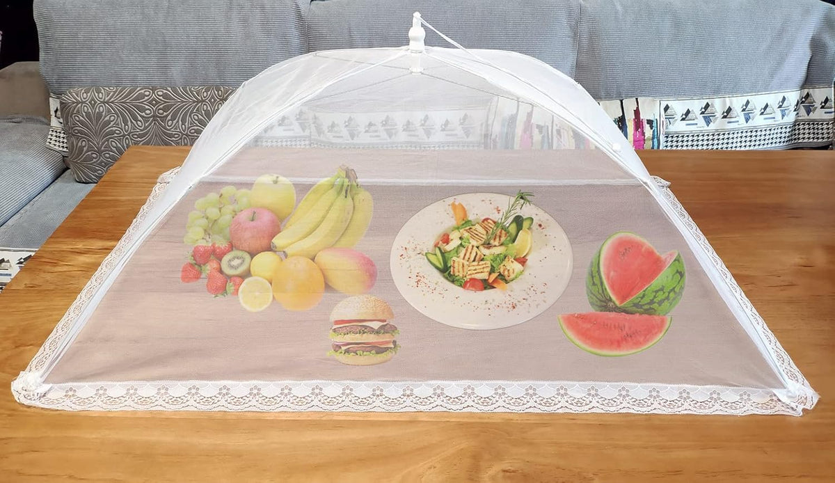 Food Covers for Outside Mesh,2 Pack 40"X24" + 2 Pack 17"X17" Extra Large Pop Up Mesh Food Tent Net Umbrella Food Covers for Outdoors Picnic Party BBQ Supplies,Food Nets for Outdoors