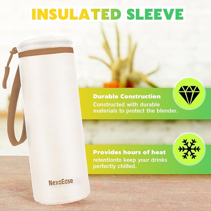 Portable Blender Personal Juicer for Shakes and Smoothies - 20 OZ Electric Protein Shaker Bottle with Insulated Sleeve, Travel Lid, USB-C Rechargeable - Mini Small Blender Cup for Kitchen, Office, Gym
