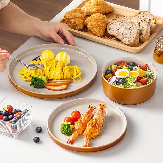 vancasso ONION Ceramic Plates and Bowls Sets, 18 Pieces Grey Dinnerware Sets for Kitchen, Reactive Glaze Dishes Set for 6, Dishwasher and Microwave Safe