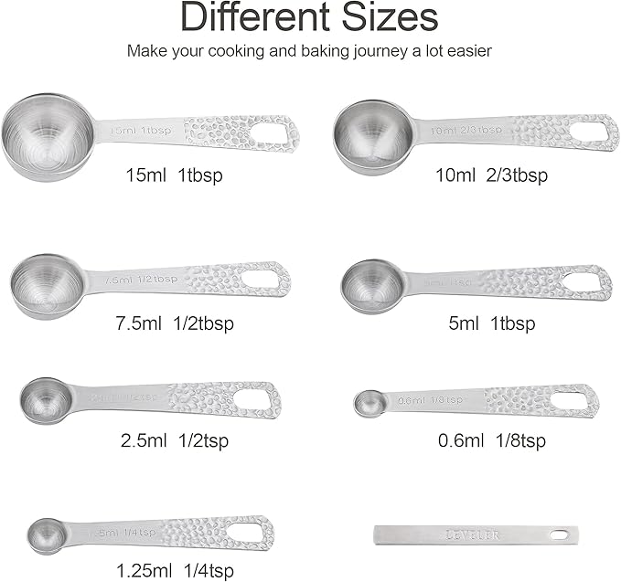 Measuring Cups and Spoons Set, 18/8 Stainless Steel Measuring Cups and Spoons Set of 16pcs, Metal Measuring Cup and Measuring Spoon Set With Leveler and Equivalents Dry 2/3 & 3/4 Cup Measuring Cup Set