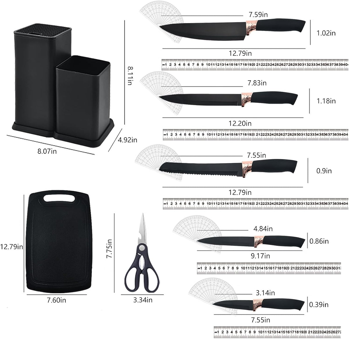 Cooking Utensils Set,19 Kitchen Set Utensils Set with 11 Pieces Spatula Cooking Utensils,Heat Resistant Silicone Utensils 6 Piece Sharp Knife Set 2 Pieces Utensil Cutting Board (Black 19 PCS Set)