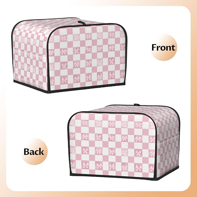 Toaster Cover 4 Slice Pink Check Bow Pattern Kitchen Small Appliance Covers with Pockets Dust and Fingerprint Protection