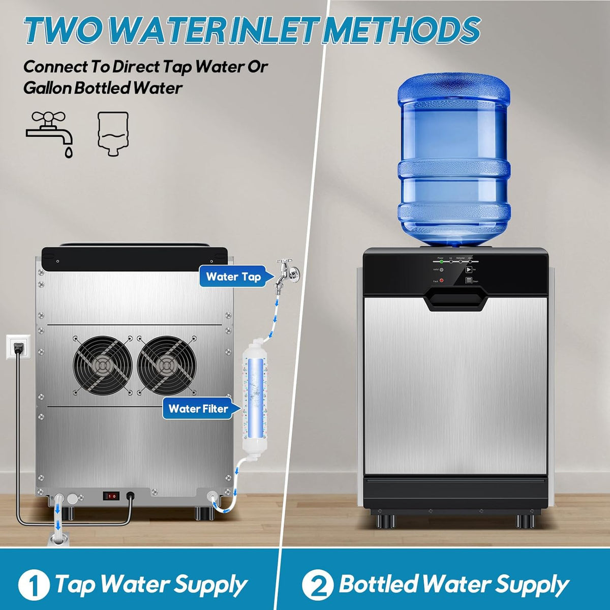 Nugget Ice Maker Countertop, 80Lbs/24H with 20LBS Ice Basket - Dual Water Inlet (Tap/Bottle), Self-Cleaning Stainless Steel Pellet Ice Machine, Chewable Ice Dispenser for Home, Kitchen, Office