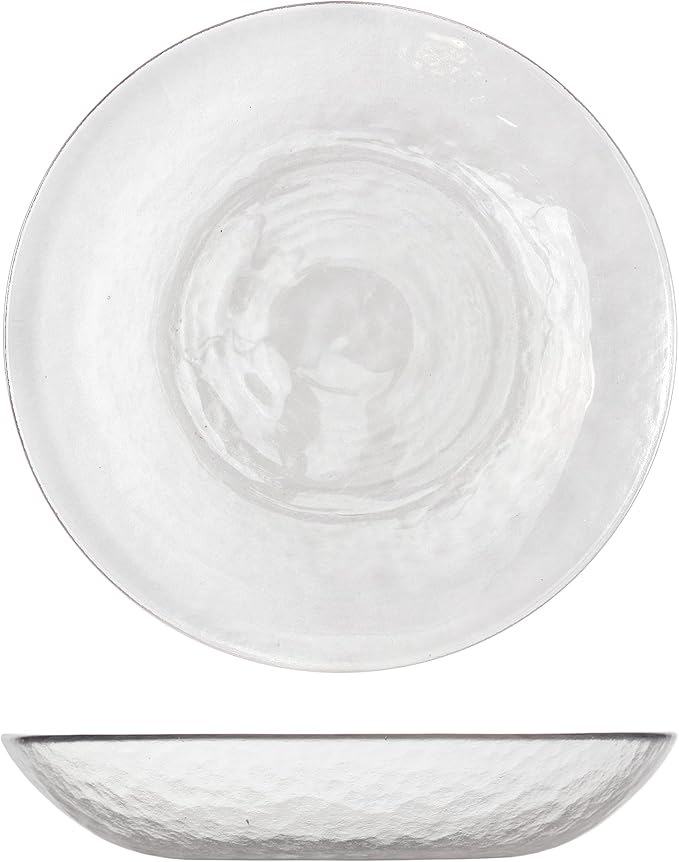 FORTESSA Los Cabos Tableware, 16-Piece Glass Dinnerware Set with 4 Dinner Plates, 4 Salad Plates, 4 Coupe Bowls and 4 Cereal Bowls, Dishwasher-Safe Glass Plate Set, Clear