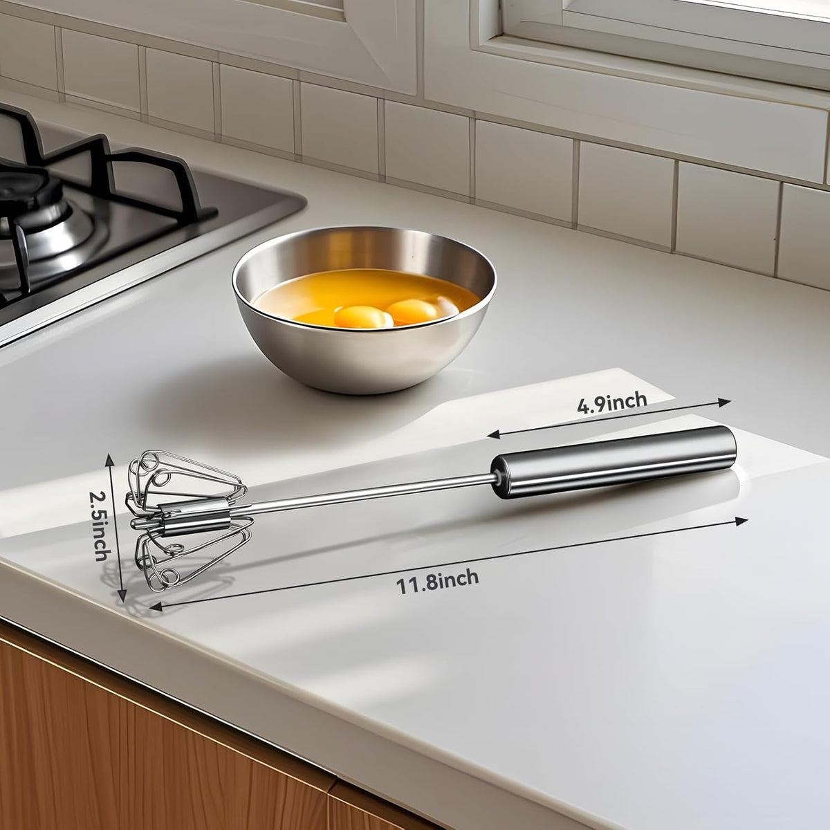 Egg Whisk,2025 Upgraded Stainless Steel Semi Automatic Whisk,Hand Wisk Egg Beater Easy to Use for Making Cream, Blending, Whisking, Beating & Stirring (12 Inch)