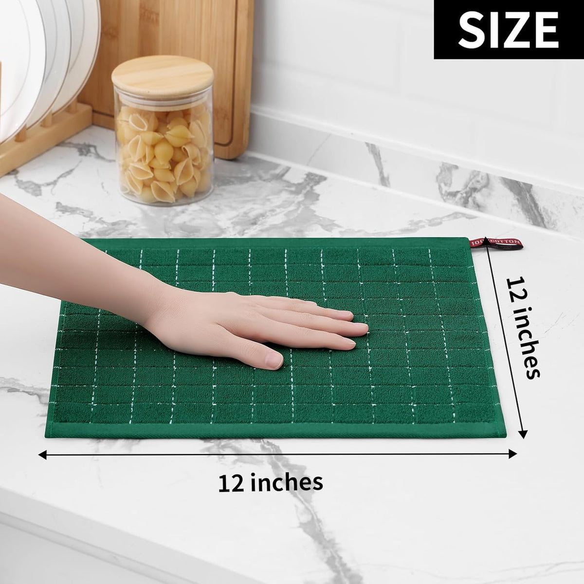Homaxy 100% Cotton Terry Kitchen Dish Cloths, Ultra Soft and Absorbent Dish Towels for Kitchen, Perfect for Drying and Washing Dishes, 6 Pack, 12 x 12 Inches, Dark Green