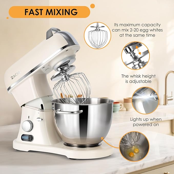 8.4QT Commercial Stand Mixer 800W with Aluminum Die Casting Meets the Standard of NSF/ANSI 8-2023, Mixers Kitchen Electric Stand Mixer with Stainless Steel 8L Bowl, Dough Hook, Whisk and Beater