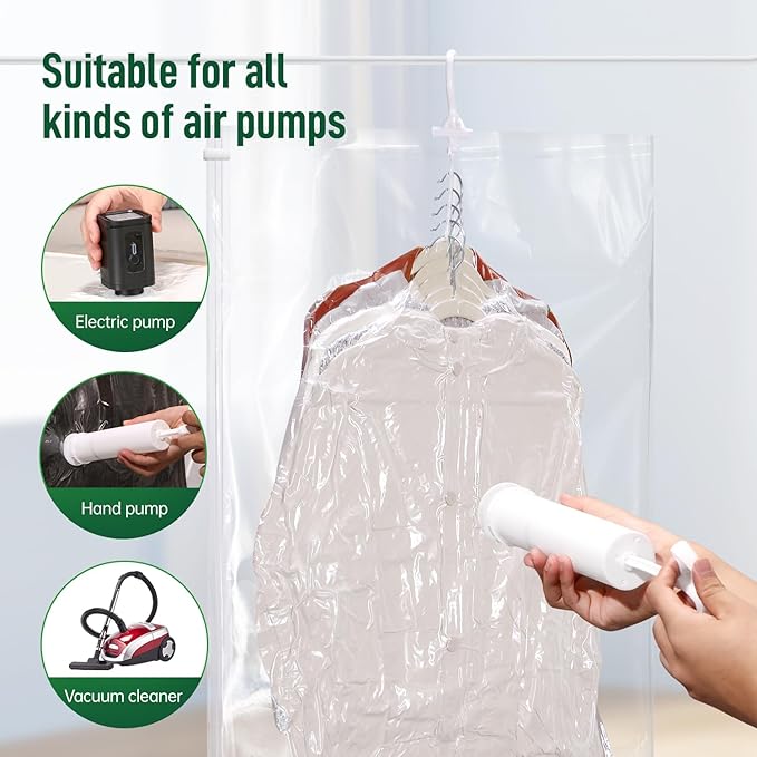 Hanging Vacuum Storage Bags For Clothes With Hand Pump,Coat Storage Bag Hanging,Vacuum Bags For Clothes,Space Saver Vacuum Storage Bags,Garment, Clothing, Dress, Suit, Long Coat, Jacket(Short 4 Pack）