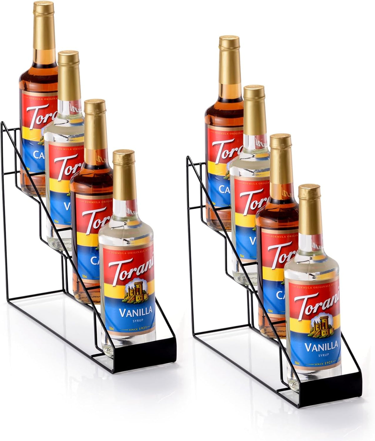 Coffee Syrup Rack for Coffee Bar Accessories, Fits with Torani and Monin Syrup, Coffee Bar Organizer Holds 4 Bottles 2 Pack