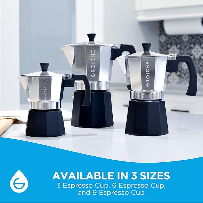 GROSCHE Milano Stovetop Espresso Maker Moka Pot Cuban Coffee Maker Stovetop Coffee Maker Moka Italian Espresso Greca Coffee Maker Brewer Percolator | 9 Espresso Cup, Tuxedo