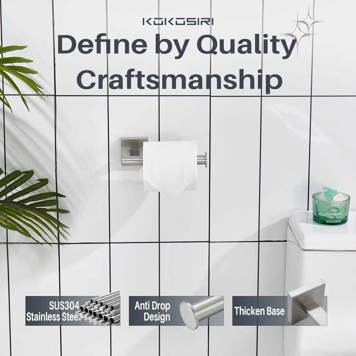 KOKOSIRI Toilet Paper Holder Tissue Paper Dispenser for Bathroom Toilet Roll Holder Wall Mounted, Brushed Nickel Stainless Steel 2 Pack, B2008BR-P2