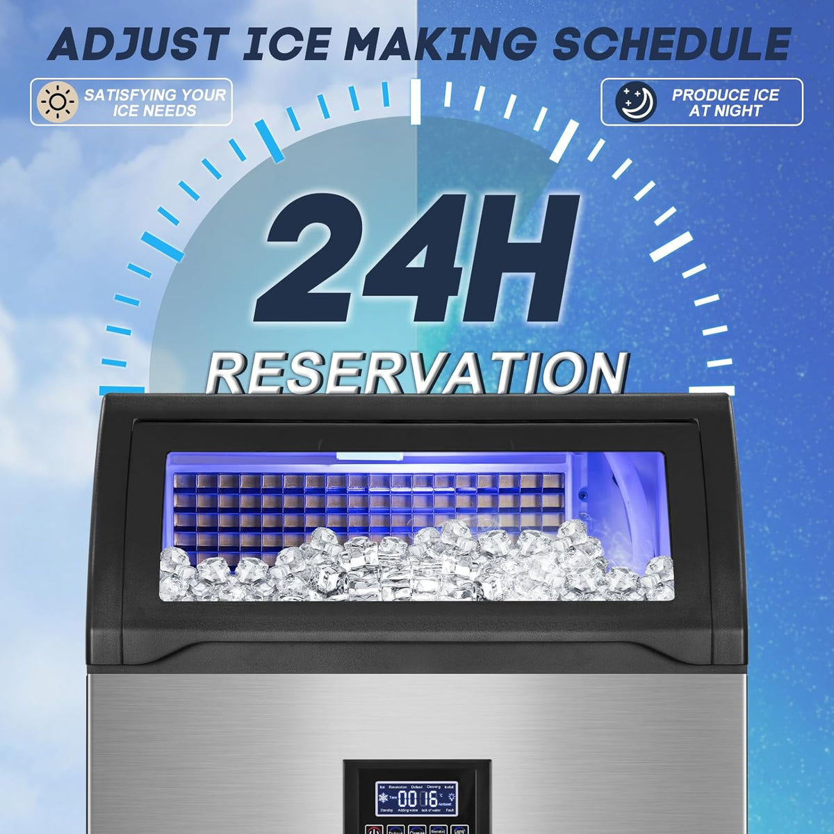 Commercial Ice Maker Machine 360LBS/24H with 80LBS Storage Bin, 126PCS Ice Cubes Ice Machine Stainless Steel Undercounter/Freestanding Ice Maker for Home Bar Outdoor, Self Cleaning