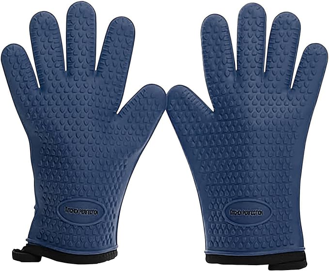 KITCHEN PERFECTION Silicone Smoker Oven Gloves -Extreme Heat Resistant BBQ Gloves -Handle Hot Food Right on Your Smoker Grill Fryer Pit|Waterproof Oven Mitts Grill Gloves |Superior Value Set+3 Bonuses
