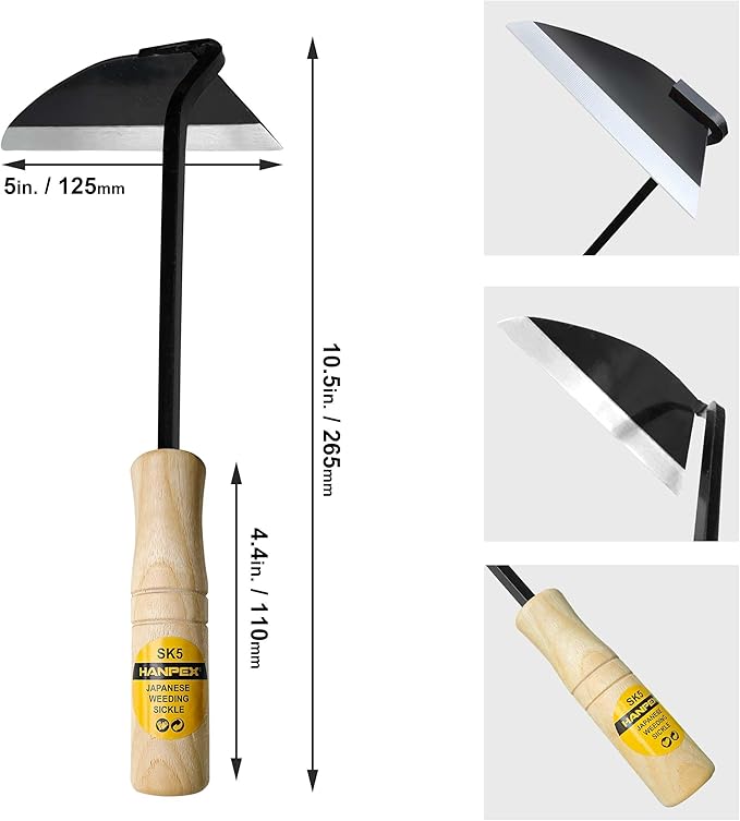 Japanese Wide Blade Gardening Tools I Premium Quality Hand Hoes/Weeding Sickle Have Very Sharp Edge for Quick Work