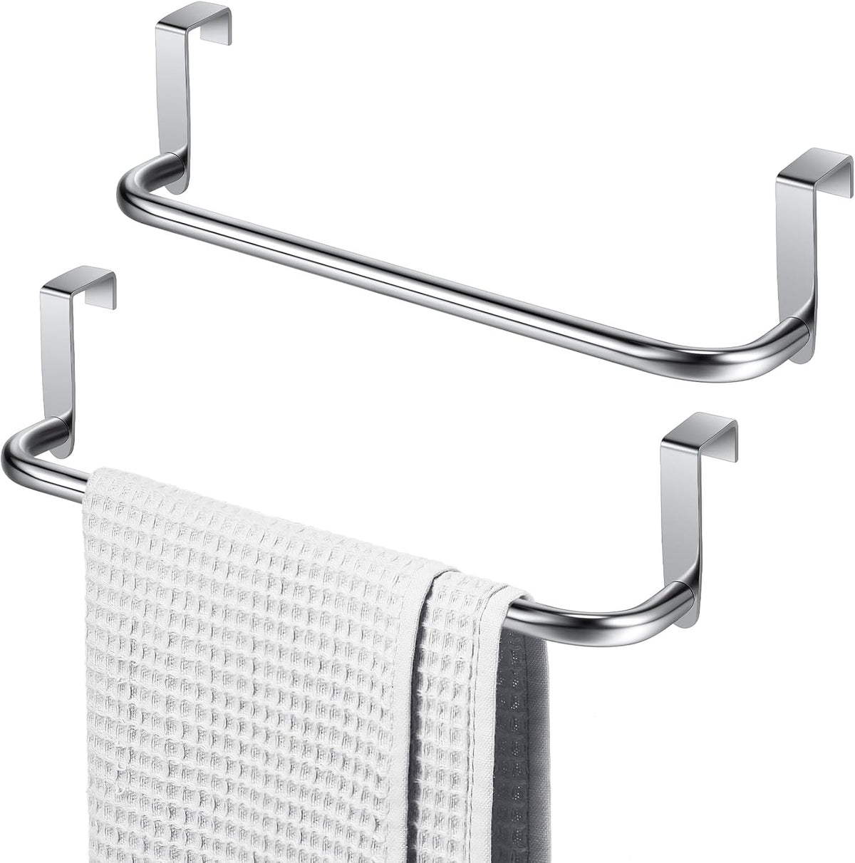 2 Pieces Metal Towel Bar Kitchen Cabinet Steel Towel Rack Bar for Hanging on Inside or Outside of Doors, Home Kitchen Bathroom(Silver)
