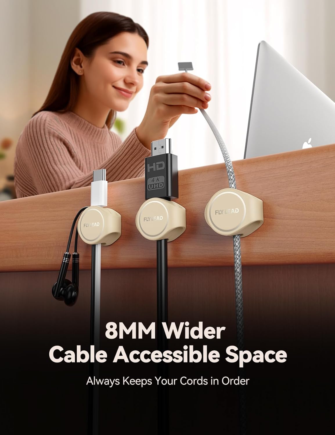 8-Pack Cord Organizer Magnetic Silicone Cable Clips[8 mm Wider Cable Accessible]Desk Cable Management, FLYLEAD Desktop Cord Holder for Nightstand, Office Workspaces Desk Organization Home Accessories