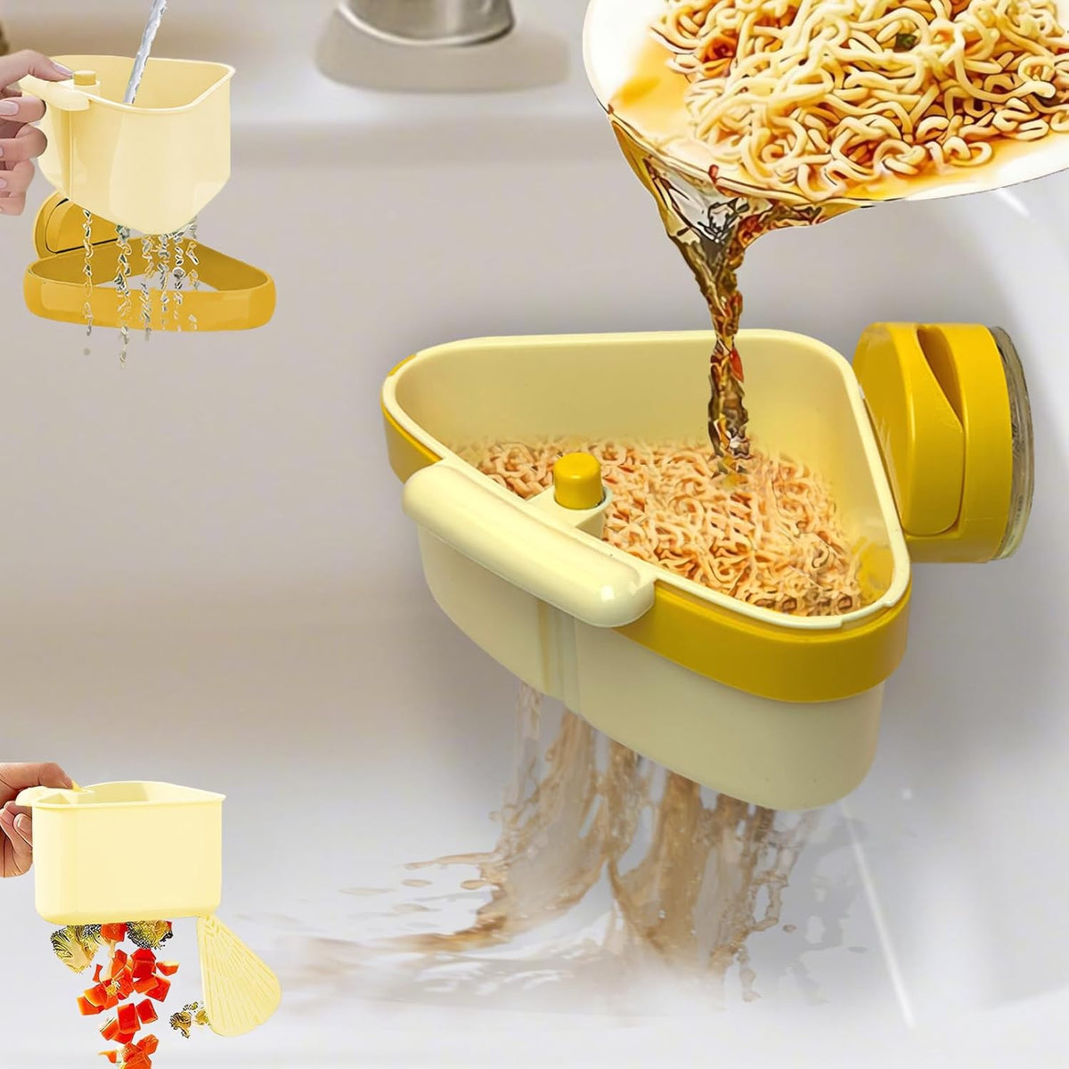 Sink Strainer Basket | Suction Cup Press Sink Drainer Basket | Automatic Dumping Sink Strainer Basket | Faucet Sponge Storage Rack | Corner Sink Trash Catcher for Food Waste (Yellow)