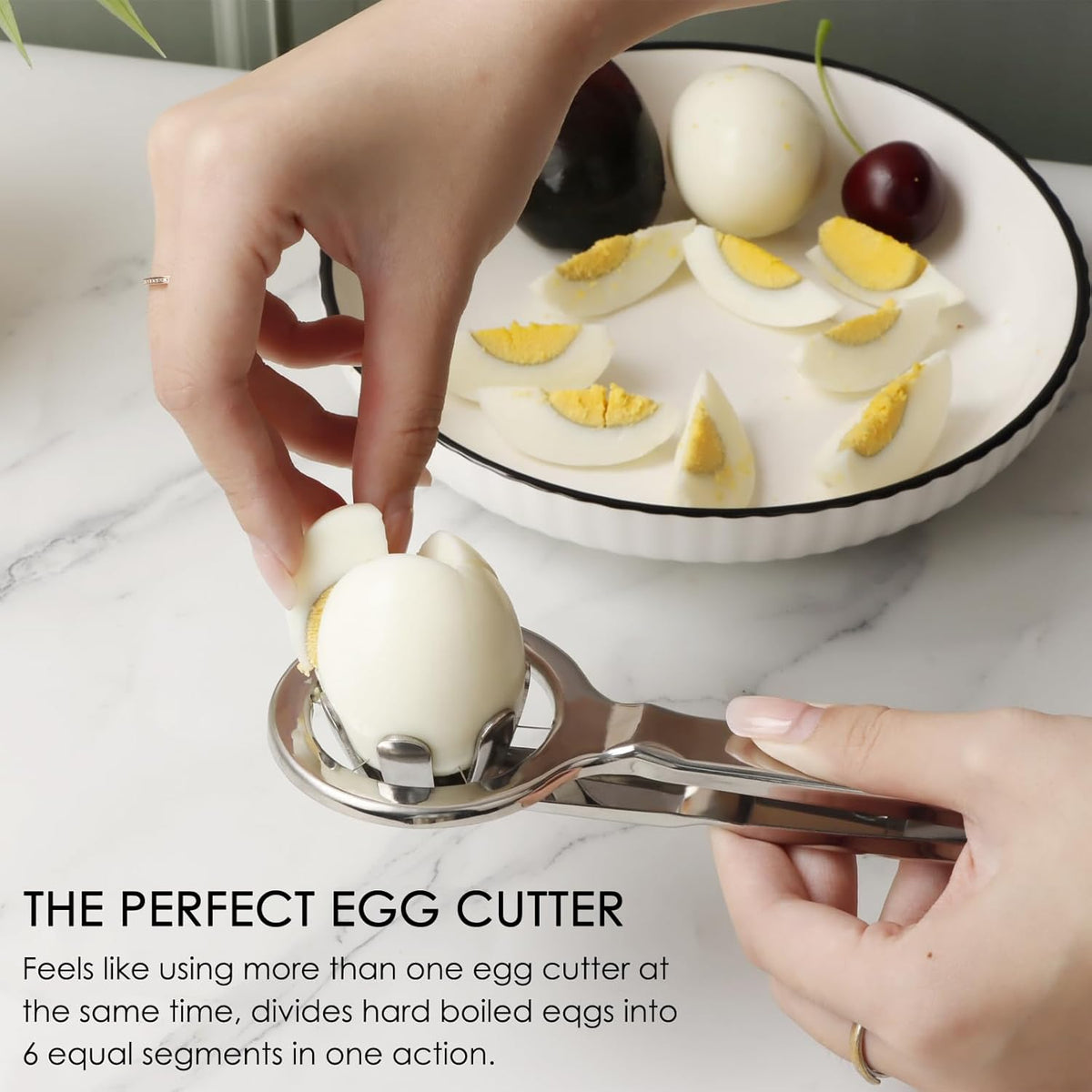 Best Utensils Stainless Steel Egg Slicer Wedger Cutter, Divides Hard Boiled Eggs Into 6 Equal Segments In One Action