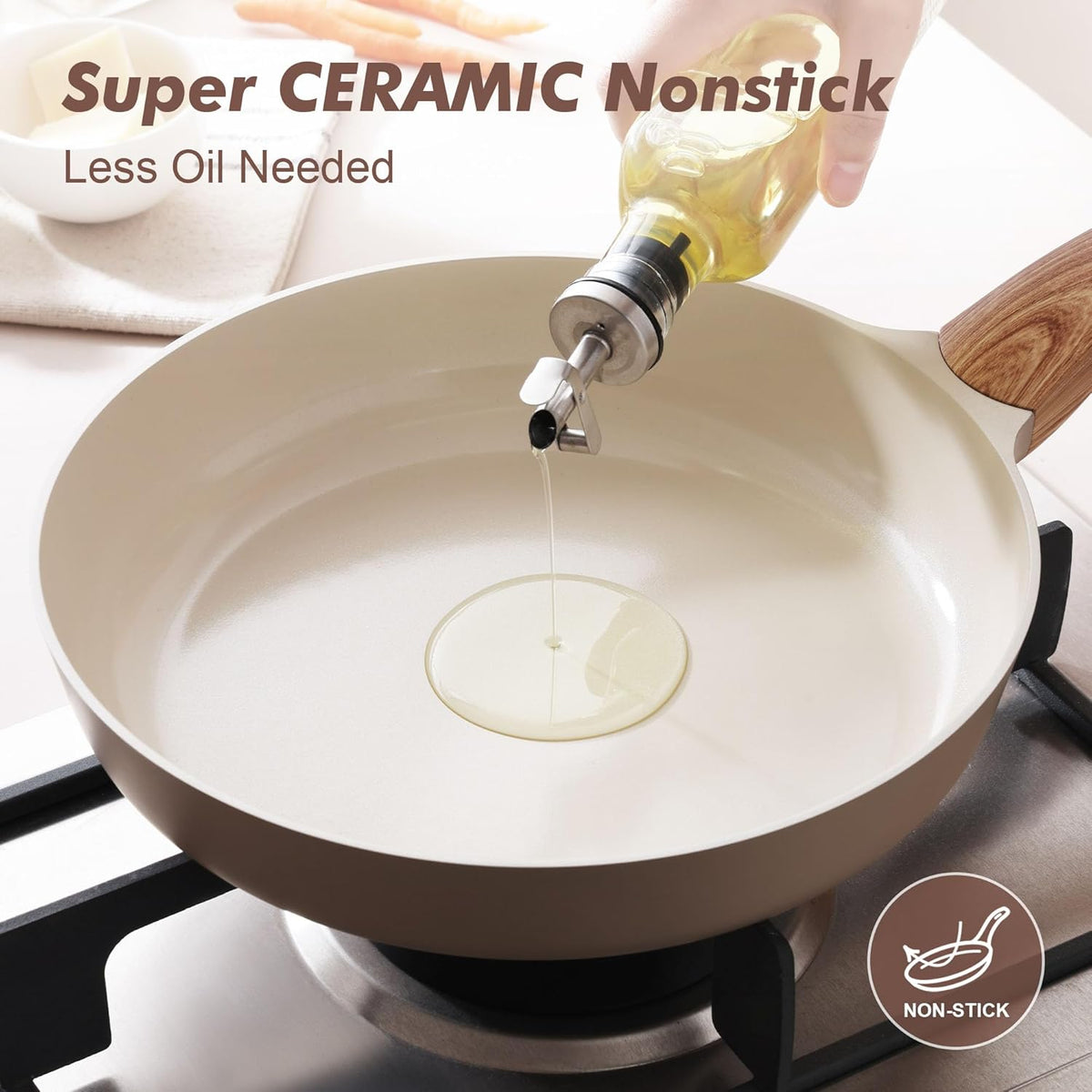 SENSARTE Ceramic Nonstick Frying Pan Small Skillet 8Inch Non Stick Omelette Pans, Non-toxic Healthy Kitchen Cooking Chef's Pan, Free of Intentionally Added PFOA/PFAS/PTFE, Induction Compatible, Taupe