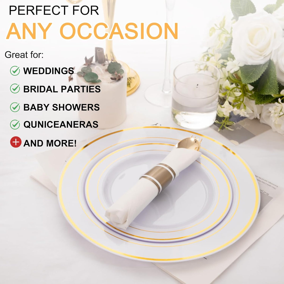 400PCS Pre Rolled Gold Plastic Silverware Sets - Heavy Duty Gold Cutlery - Include 100 Pack Wrapped Disposable Utensils with Napkins for Parties, Dinners & Weddings