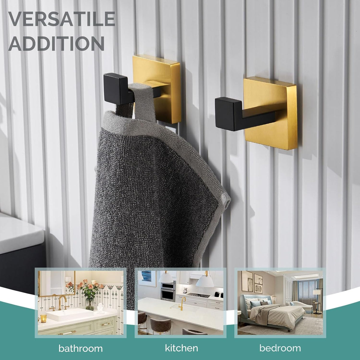 Angle Simple Towel Hook Black & Gold 2 Pack, 304 Stainless Steel Coat Hook, Robe Hook Bathroom