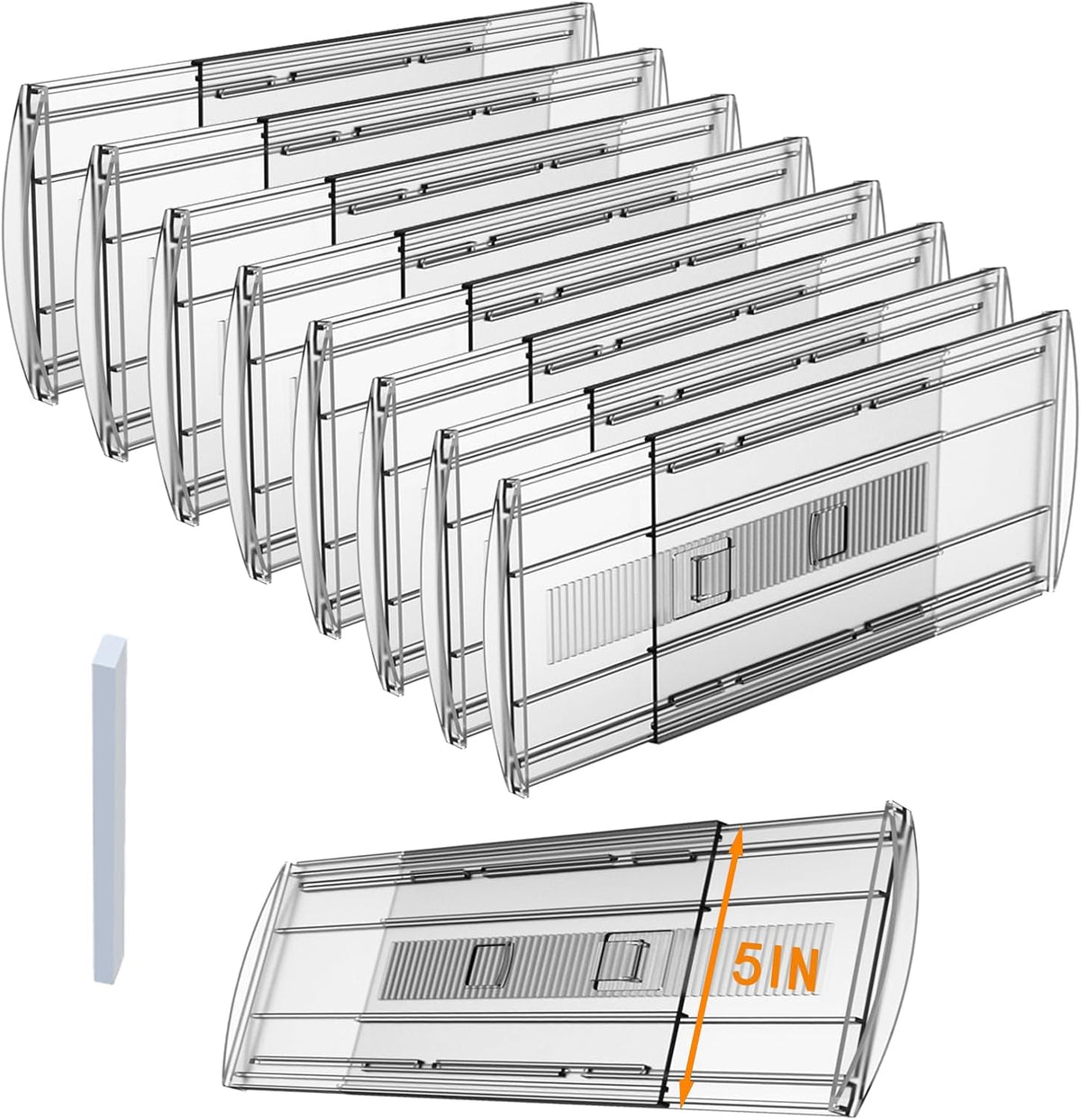8 Pack Adjustable Drawer Dividers for Clothes,5" High Expandable From 13-22" Clear Drawer Organizers, PC Plastic Separators for Dresser/Bedroom/Bathroom/Kitchen/Office Storage