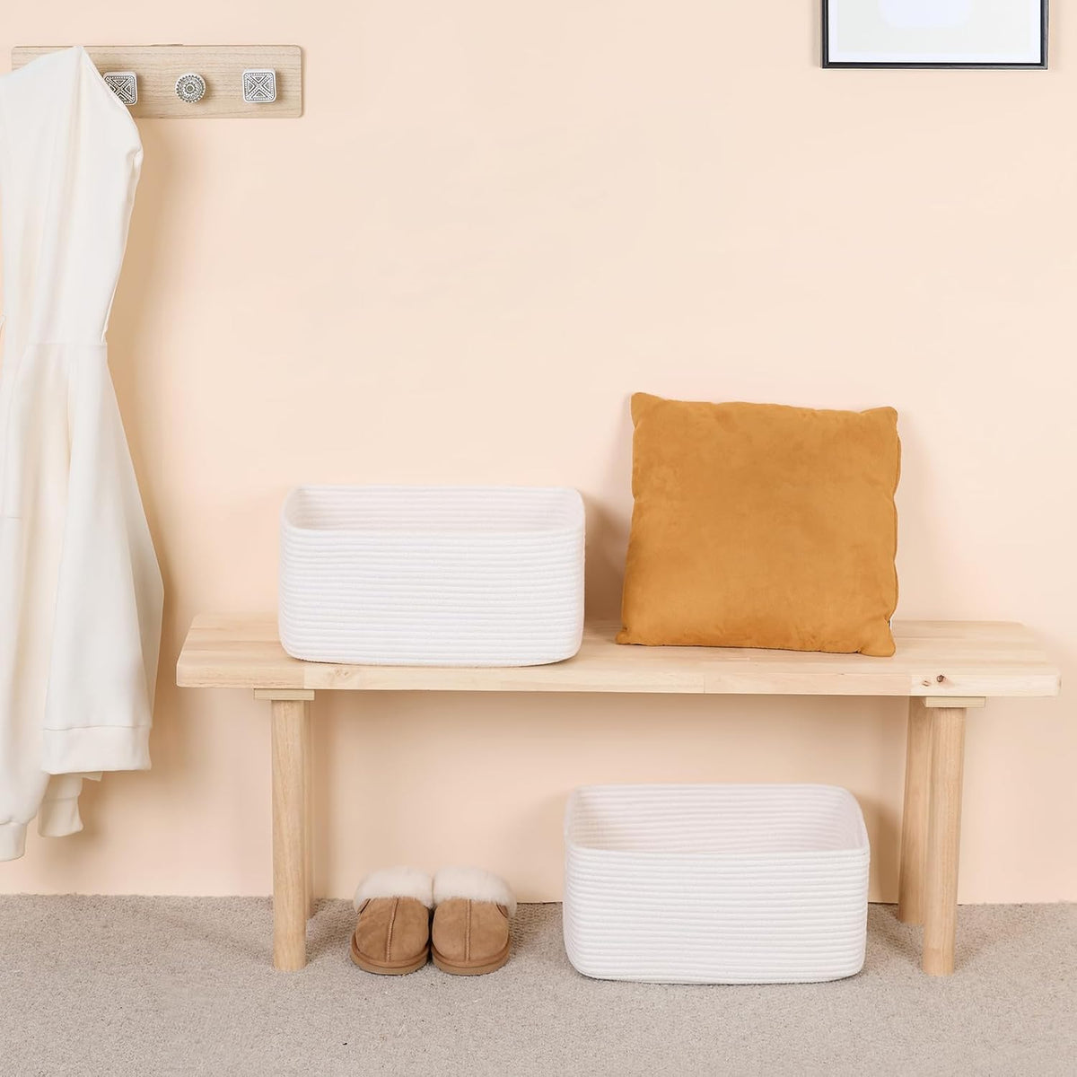 Large Storage Baskets for Shelves, Closet Organizers Bins for Clothes Blanket Towels, Baby Nursery, Toy Baskets Box, Woven Rope Baskets, 17 x 13 x 7.5”, 3 Packs Off White